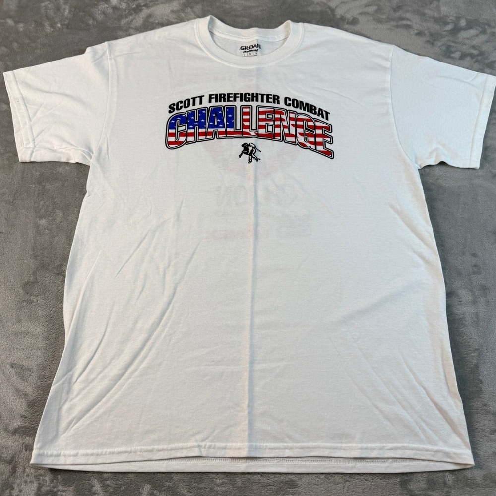 Gildan DryBlend Scott Firefighter Combat Challenge Graphic T-Shirt White Mens L